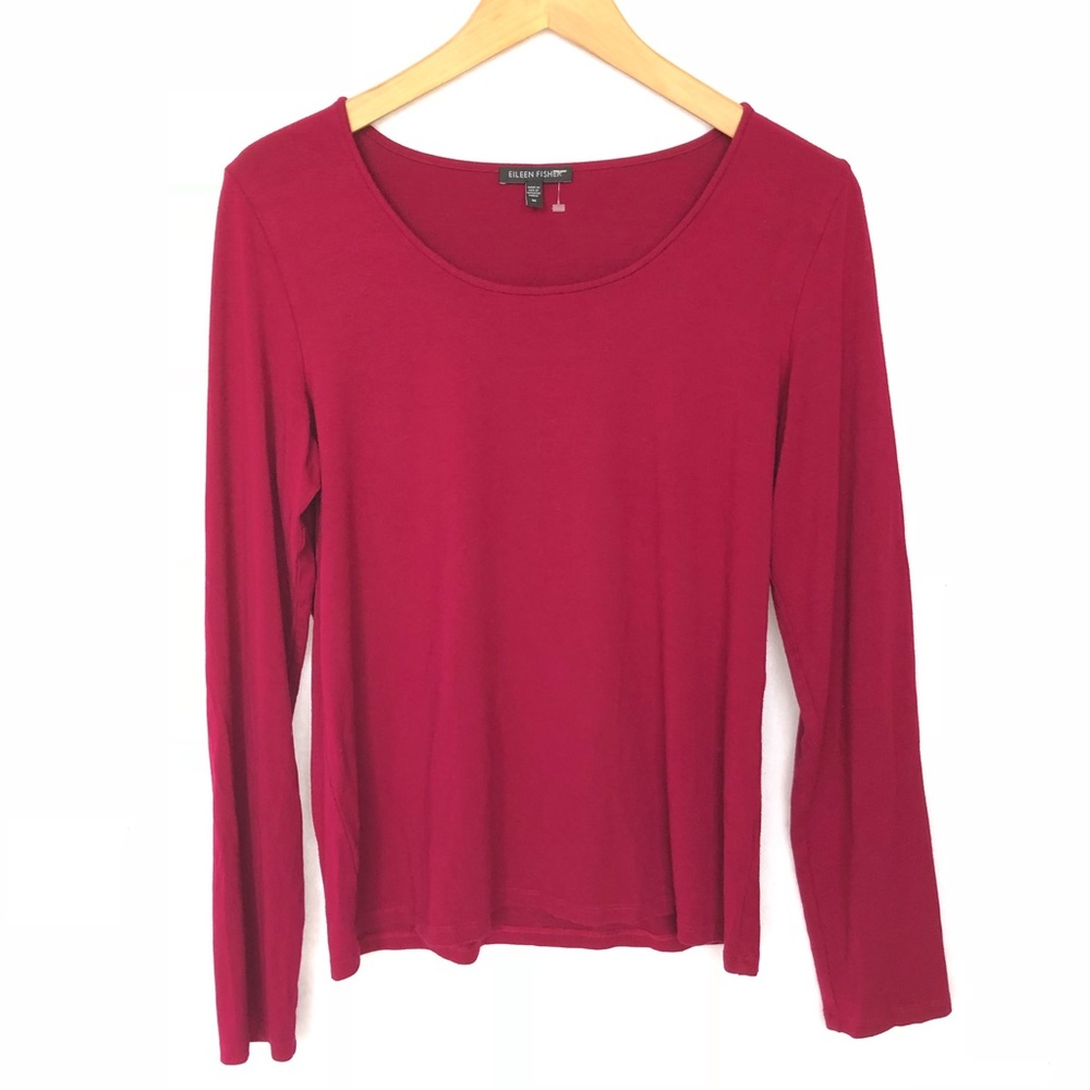 Eileen Fisher Long Sleeves Top Shirt M Wine Red